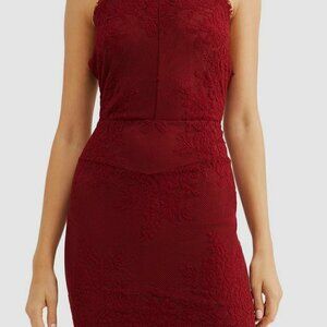 Free People Women's Red Harper Lace Halter Sleeveless Mini Dress